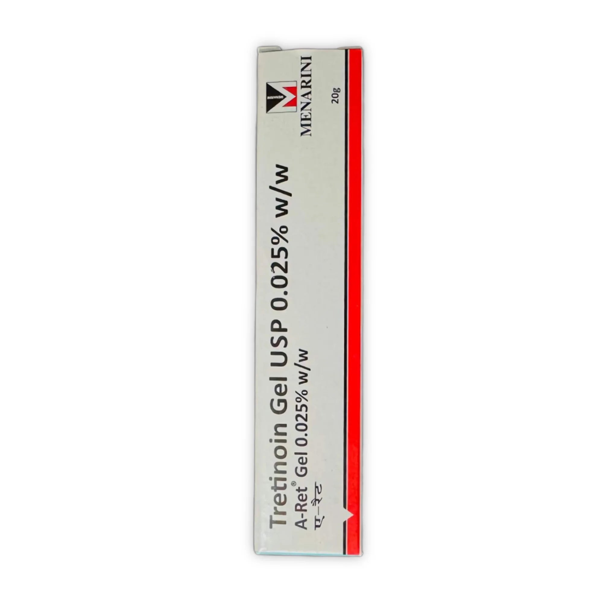 A-Ret Tretinoin Gel 0.025%, 20g outer box by Menarini – front panel view