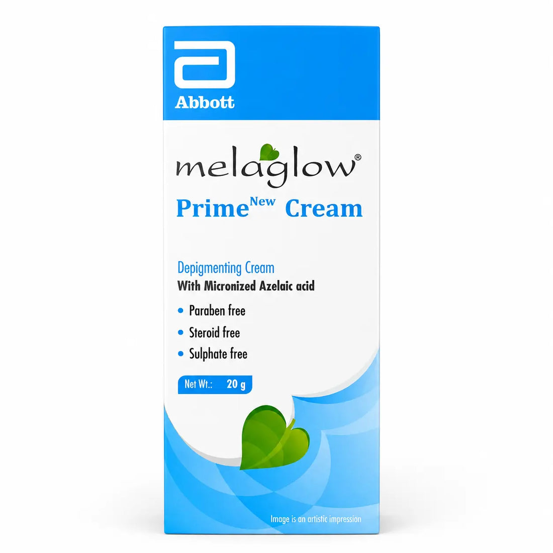 Melaglow Prime New Cream 20g box front view on white background