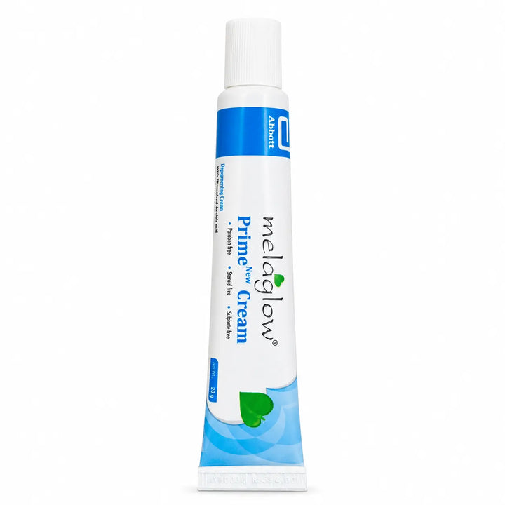Melaglow Prime New Cream 20g tube front view on white background