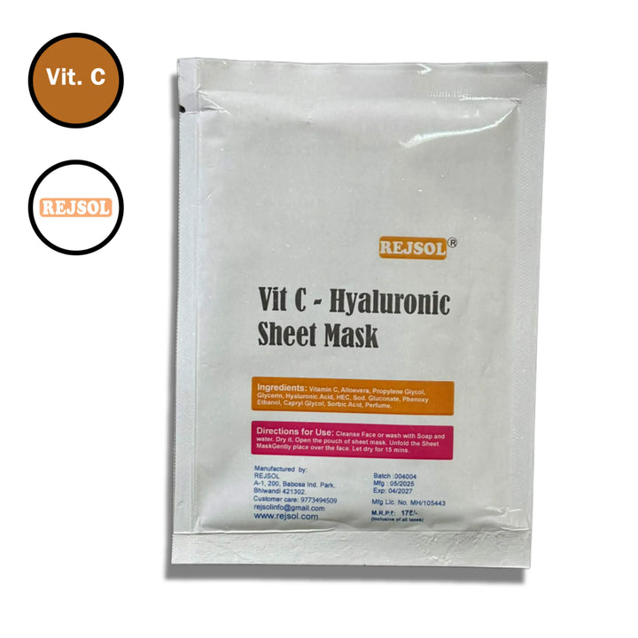 REJSOL Vitamin C Hyaluronic Sheet Mask single use pouch front view with background