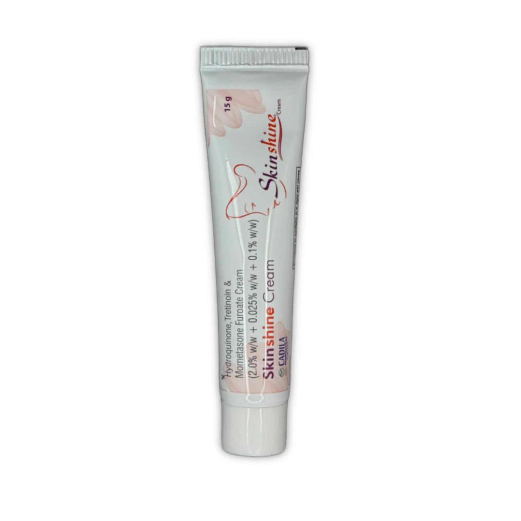 Skinshine cream tube showing hydroquinone 2 percent tretinoin 0.025% & mometasone furoate 0.1% 15g