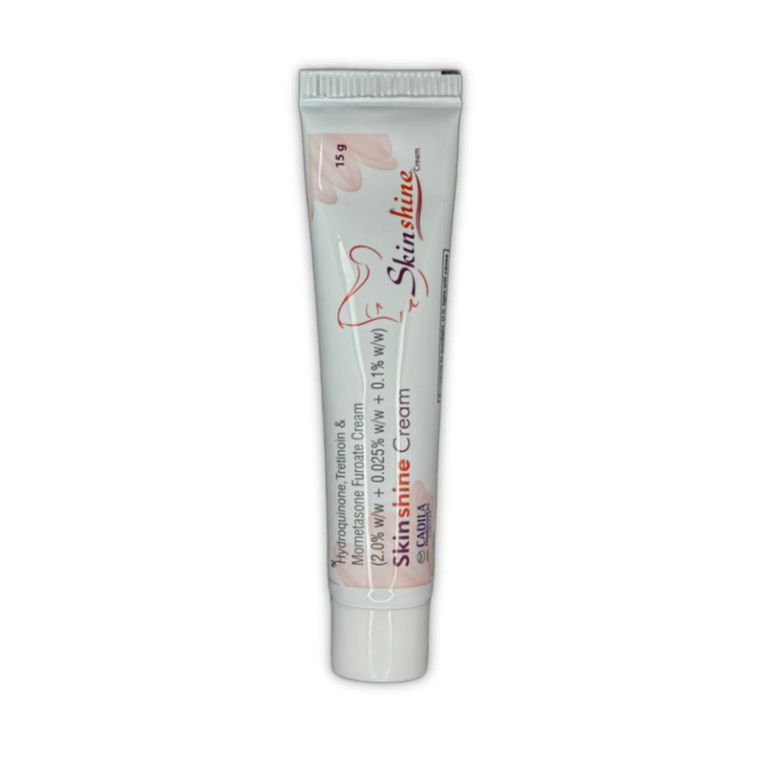 Skinshine cream tube showing hydroquinone 2 percent tretinoin 0.025% & mometasone furoate 0.1% 15g