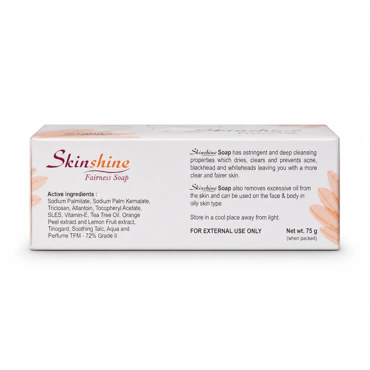 Skinshine Fairness Soap 75g ingredients and product information side panel