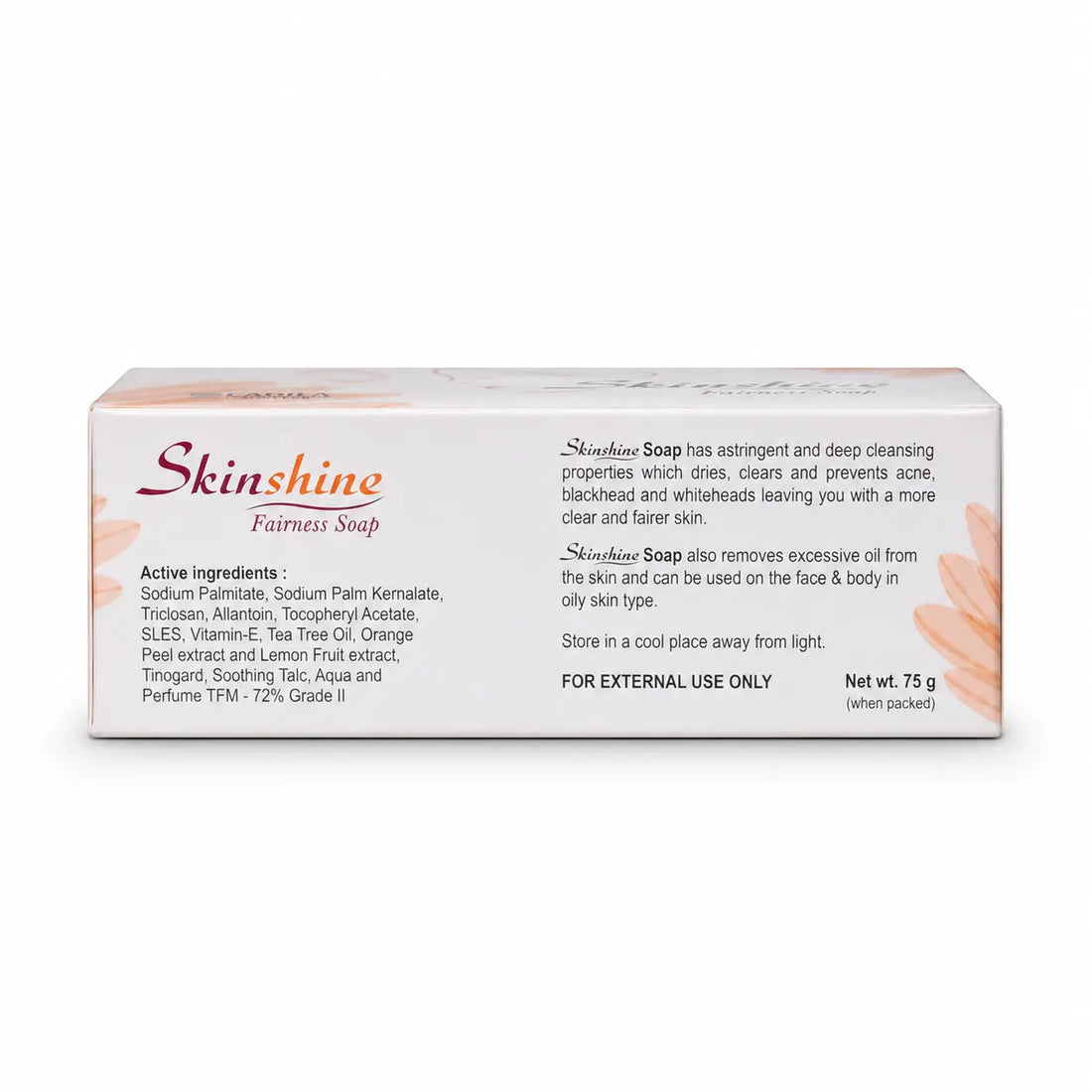 Skinshine Fairness Soap 75g ingredients and product information side panel
