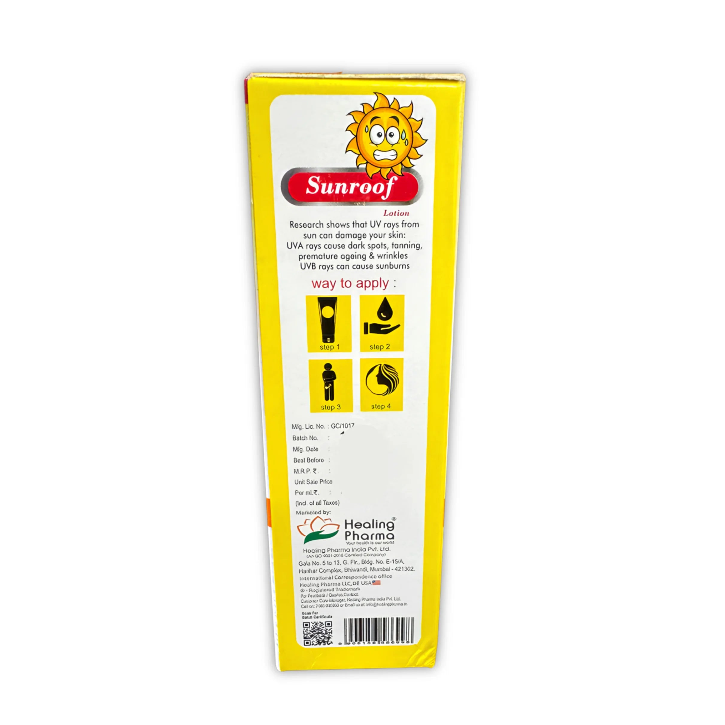 Sunroof Sunscreen Lotion SPF 50 how to apply instructions with white bakground