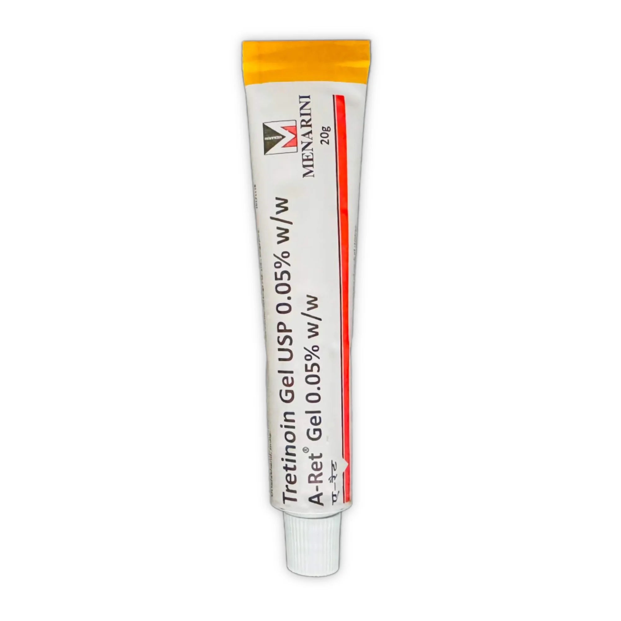 A-Ret Tretinoin Gel USP 0.05% w/w 20g tube by Menarini – front view